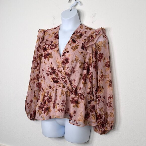 Express Floral Faux Wrap Blouse Sz XL Balloon Sleeve Whimsigoth Cottagecore - Picture 2 of 16